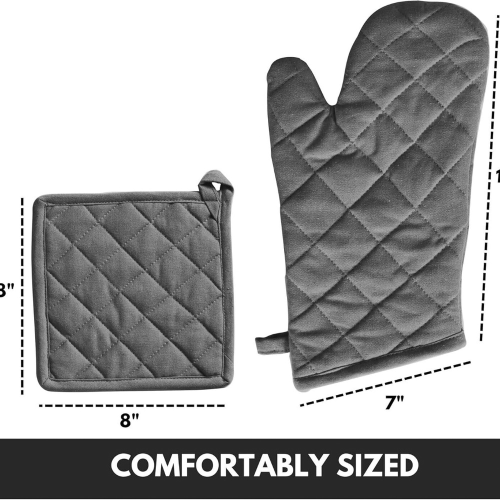 Softopia Cotton 4 piece set: 2 Cotton‎ Oven Mitts & 2 Cotton Pot Holders; Grey